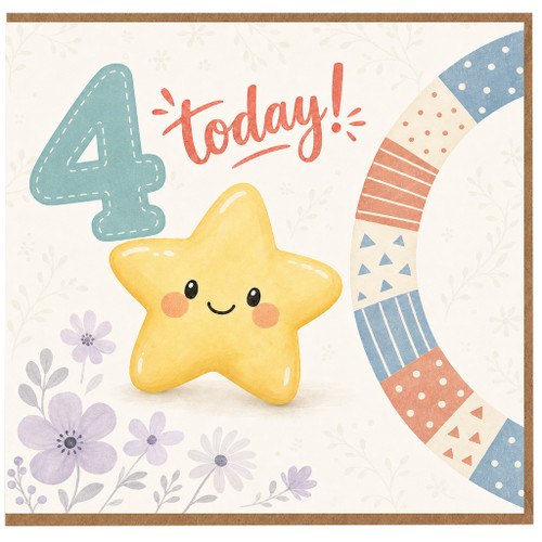 4th Birthday Card, Cute Star Today Design