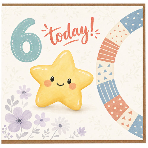 na 6th Birthday Card, Cute Star Design