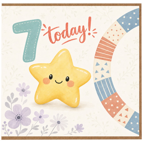 na 7th Birthday Card, Cute Star Birthday Card