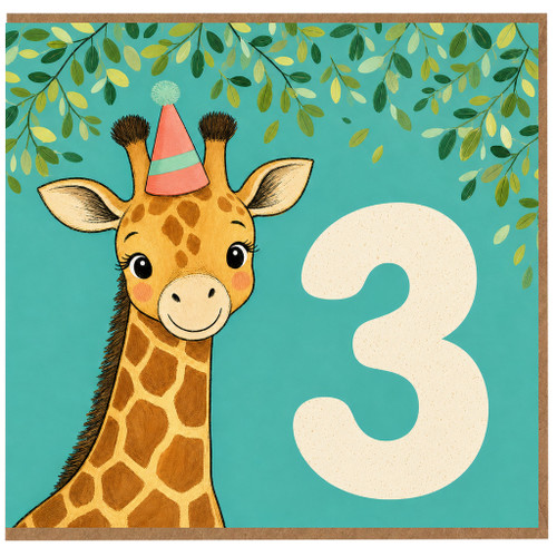 na 3rd Birthday Card, Cute Giraffe Party Card
