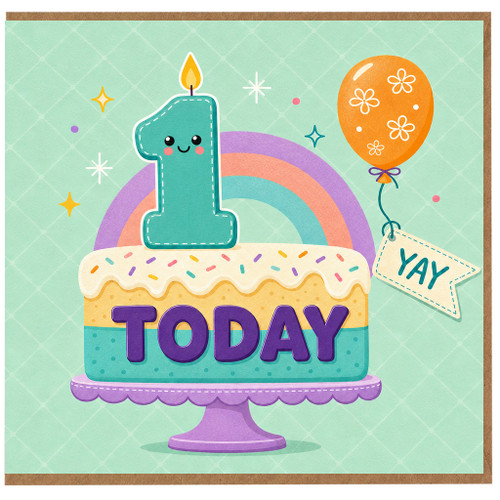 na 1st Birthday Card, Cute Today Yay Cake and Balloon First Birthday Card