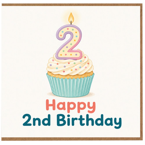 2nd Birthday Card, Happy 2nd Birthday Cupcake Card