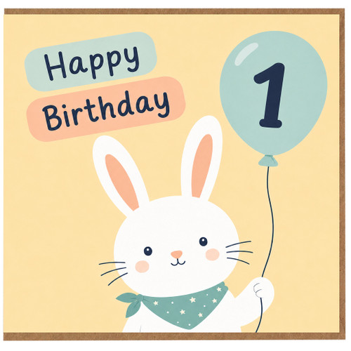 1st Birthday Card, Cute Bunny Balloon Happy Birthday Card