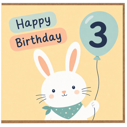 3rd Birthday Card, Cute Bunny Balloon Happy Birthday Card
