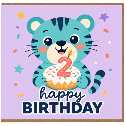2nd Birthday Card, Cute Tiger Cupcake Happy Birthday Card