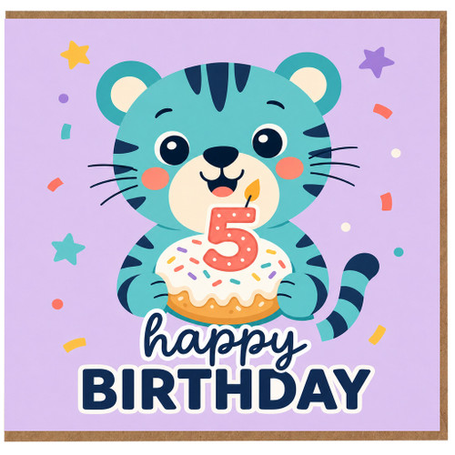 5th Birthday Card, Cute Tiger Happy Birthday Card