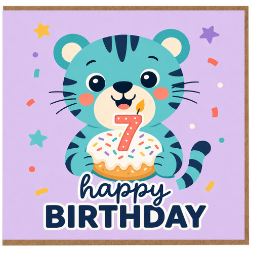 na 7th Birthday Card, Cute Tiger Happy Birthday Card