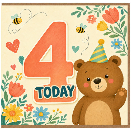 na 4th Birthday Card, Cute Bear Today Card