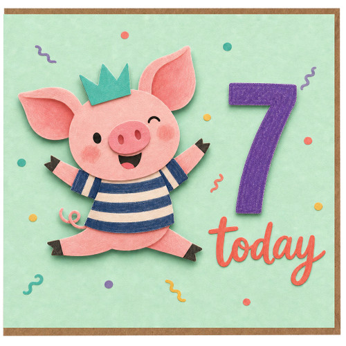 na 7th Birthday Card, Cute Pig Today Card