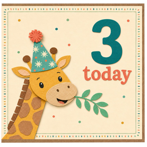 na 3rd Birthday Card, Cute Giraffe 3 Today