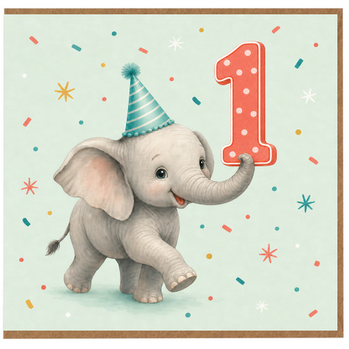 na 1st Birthday Card, Cute Elephant First Birthday Card