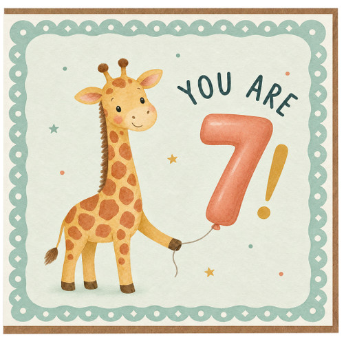 na 7th Birthday Card, Cute Giraffe You Are 7 Card