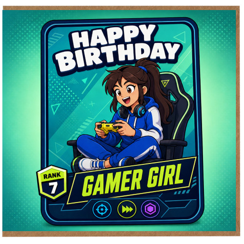 7th Birthday Card, 7th Birthday Gamer Girl Card