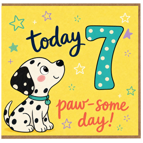 7th Birthday Card, Cute Dalmatian Puppy Today 7 Paw - some Day