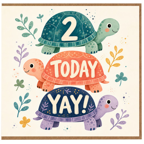 2nd Birthday Card, Cute Turtle 2 Today YAY Card