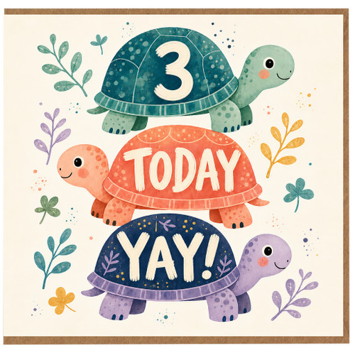 3rd Birthday Card, Cute Turtle Today Yay Card