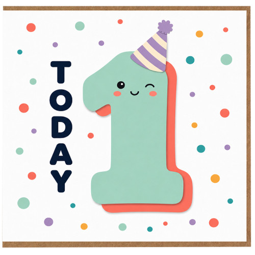 1st Birthday Card, Cute Number 1 Today Party Hat Card