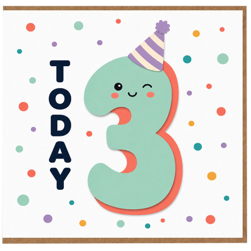 3rd Birthday Card, Today Cute Party Hat Number 3 Card