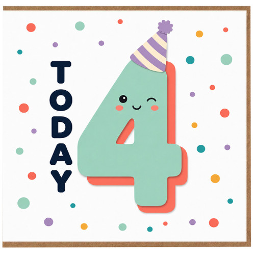 na 4th Birthday Card, Cute Number 4 Today Card