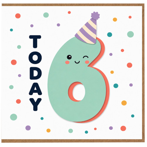 6th Birthday Card, Cute Party Character Design