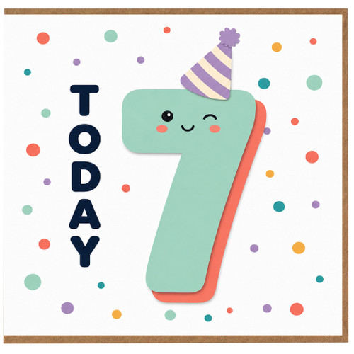7th Birthday Card, Cute Party Hat Number 7 Today Card