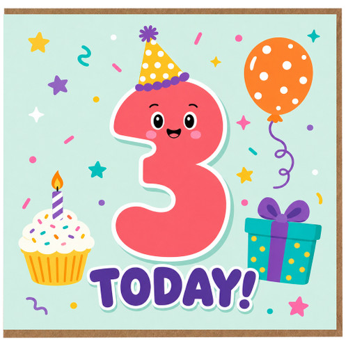 na 3rd Birthday Card, Cute Kids Birthday Card, Today!