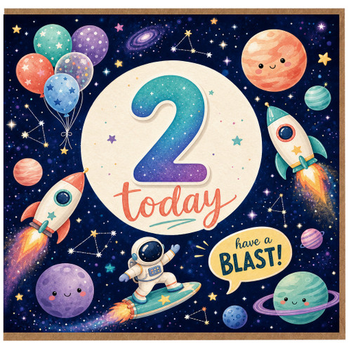 2nd Birthday Card, Space Rocket and Astronaut Today Card