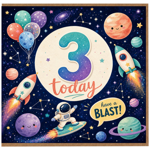 3rd Birthday Card, Space Rocket 3 Today Have a Blast Card
