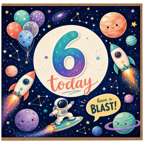 6th Birthday Card, Space Theme Have a Blast Card