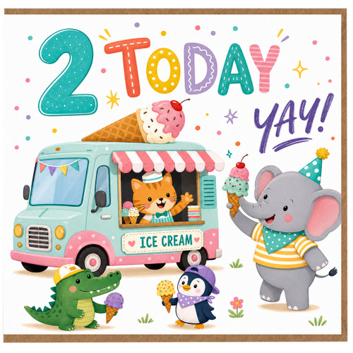 2nd Birthday Card, Cute Ice Cream Truck Party Card