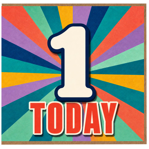 1st Birthday Card, 1 Today Retro Colour Burst Card