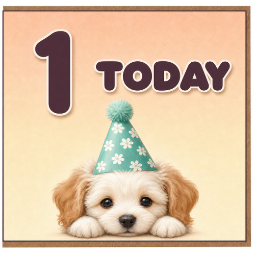 na 1st Birthday Card, Cute Puppy 1 Today Card
