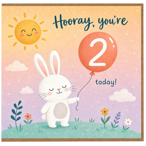 2nd Birthday Card, Cute Bunny Balloon Greeting Card