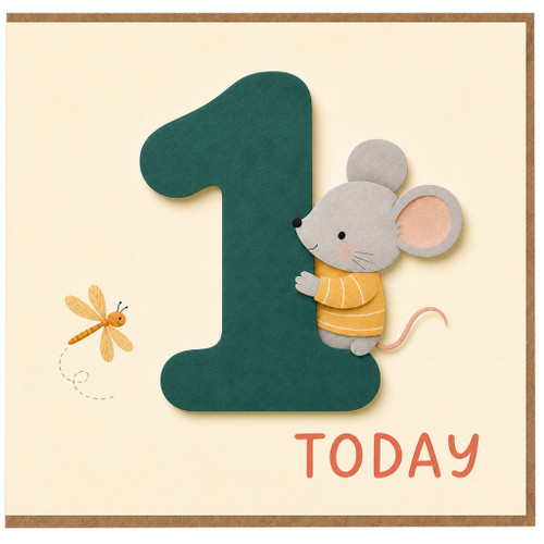 na 1st Birthday Card, Cute Mouse First Birthday Card