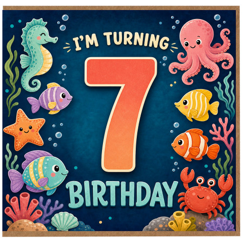 na 7th Birthday Card, Cute Ocean Animals Birthday Card