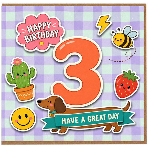 3rd Birthday Card, Cute Animal Have a Great Day Birthday Card