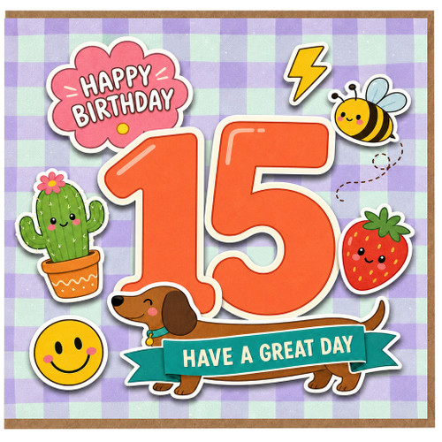 15th Birthday Card, Cute Pastel Number 15 Card with na, Bee and Happy Birthday Design