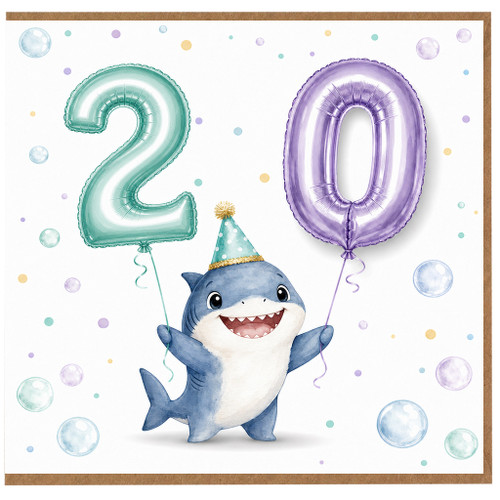 2nd Birthday Card, Cute Shark Party Card