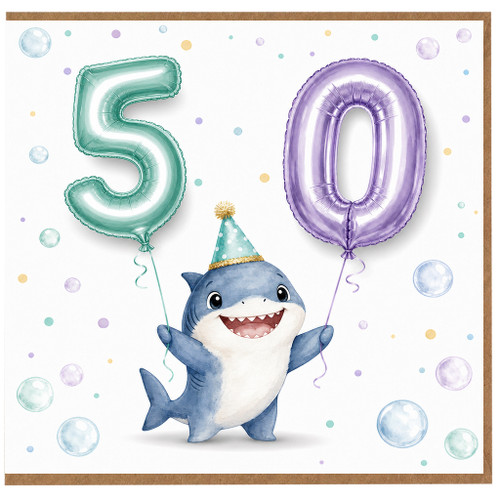 5th Birthday Card, Shark Party Design