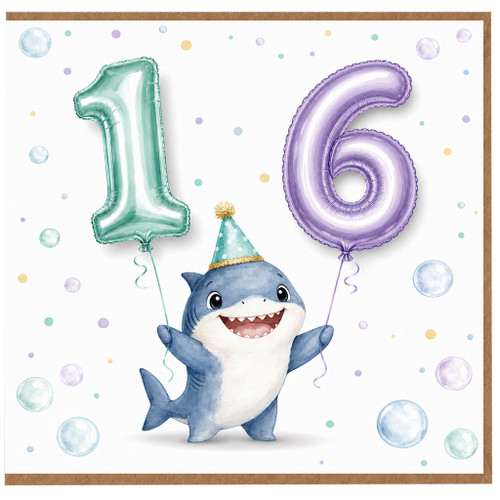 16th Birthday Card, Shark Party Design