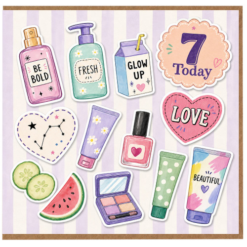 7th Birthday Card, 7 Today Beauty Themed Birthday Card