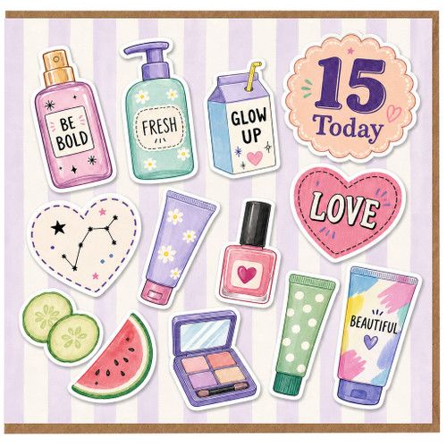 15th Birthday Card, Teen Girl Beauty and Skincare Design