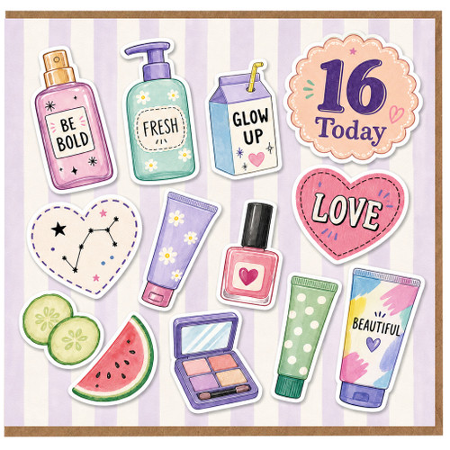 16th Birthday Card, for Her - 16 Today Beauty and Self Care Design
