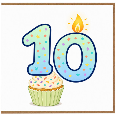 10th Birthday Card, Number 10 Candle Cupcake Design