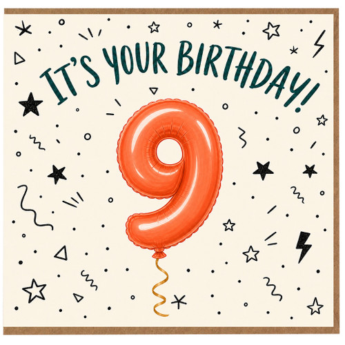 9th Birthday Card, It's Your Birthday Balloon Design