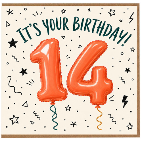 14th Birthday Card, It's Your Birthday Balloon Design
