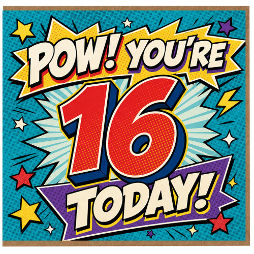 16th Birthday Card, Pow! You're 16 Today Comic Style Card