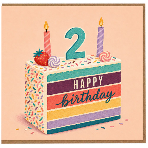 2nd Birthday Card, Happy Birthday Cake Design