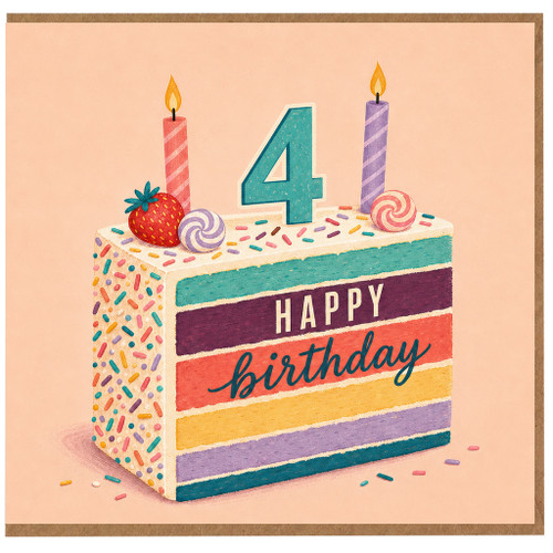 4th Birthday Card, Happy Birthday Cake Design Card