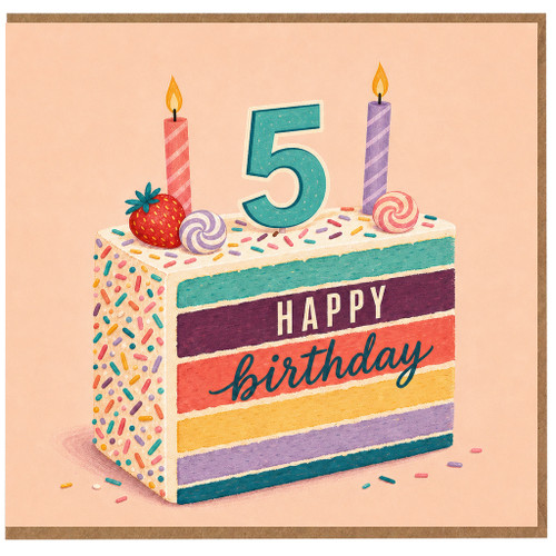 5th Birthday Card, Happy Birthday Cake and Candles Design